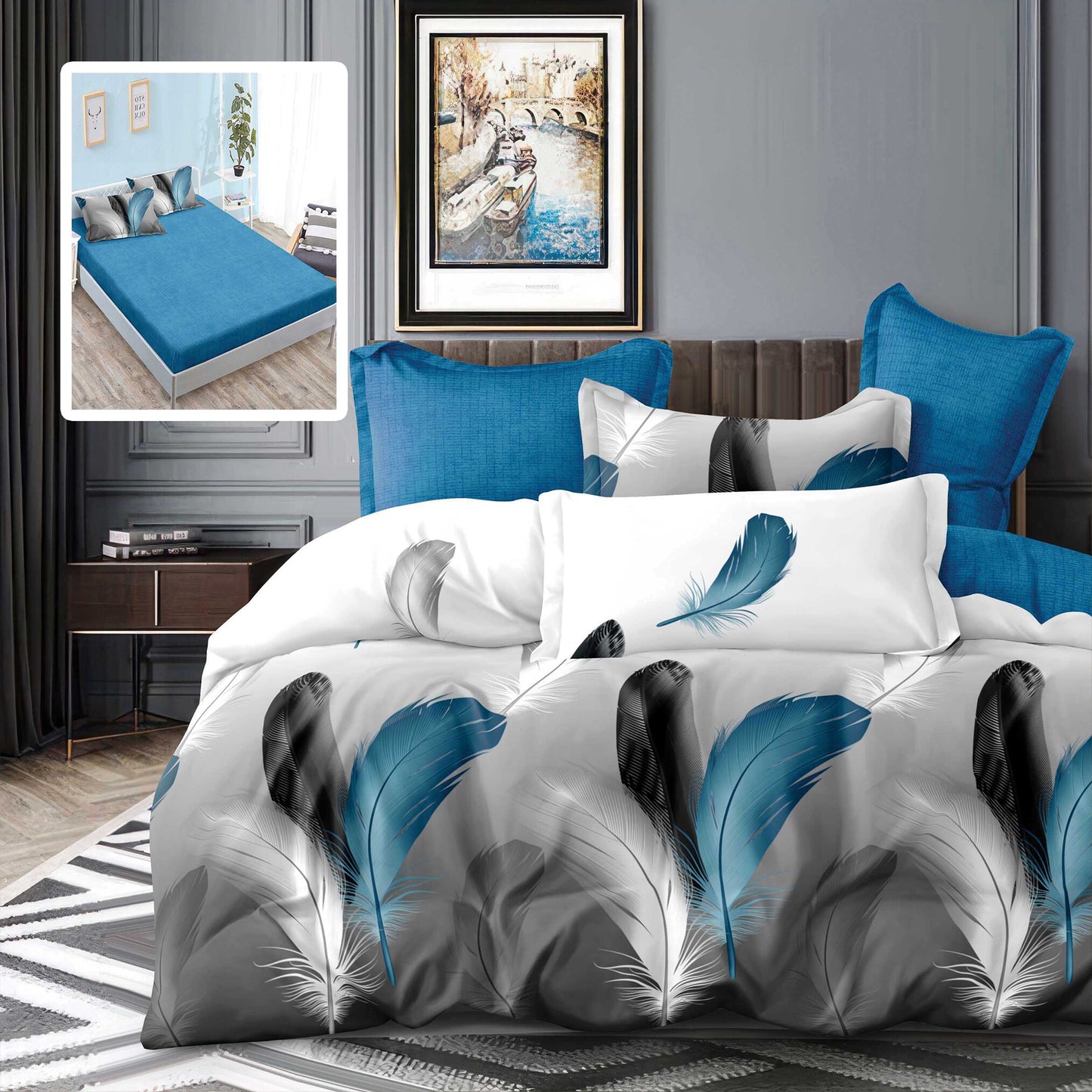 Сини пера - 6 части с ластик 100% памук