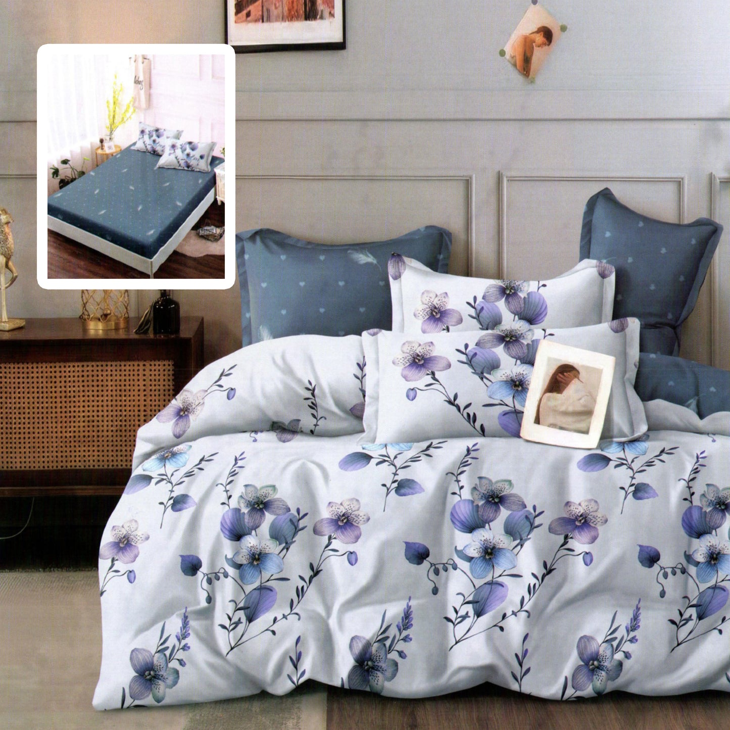 Сини цветенца - 6 части с ластик 100% памук